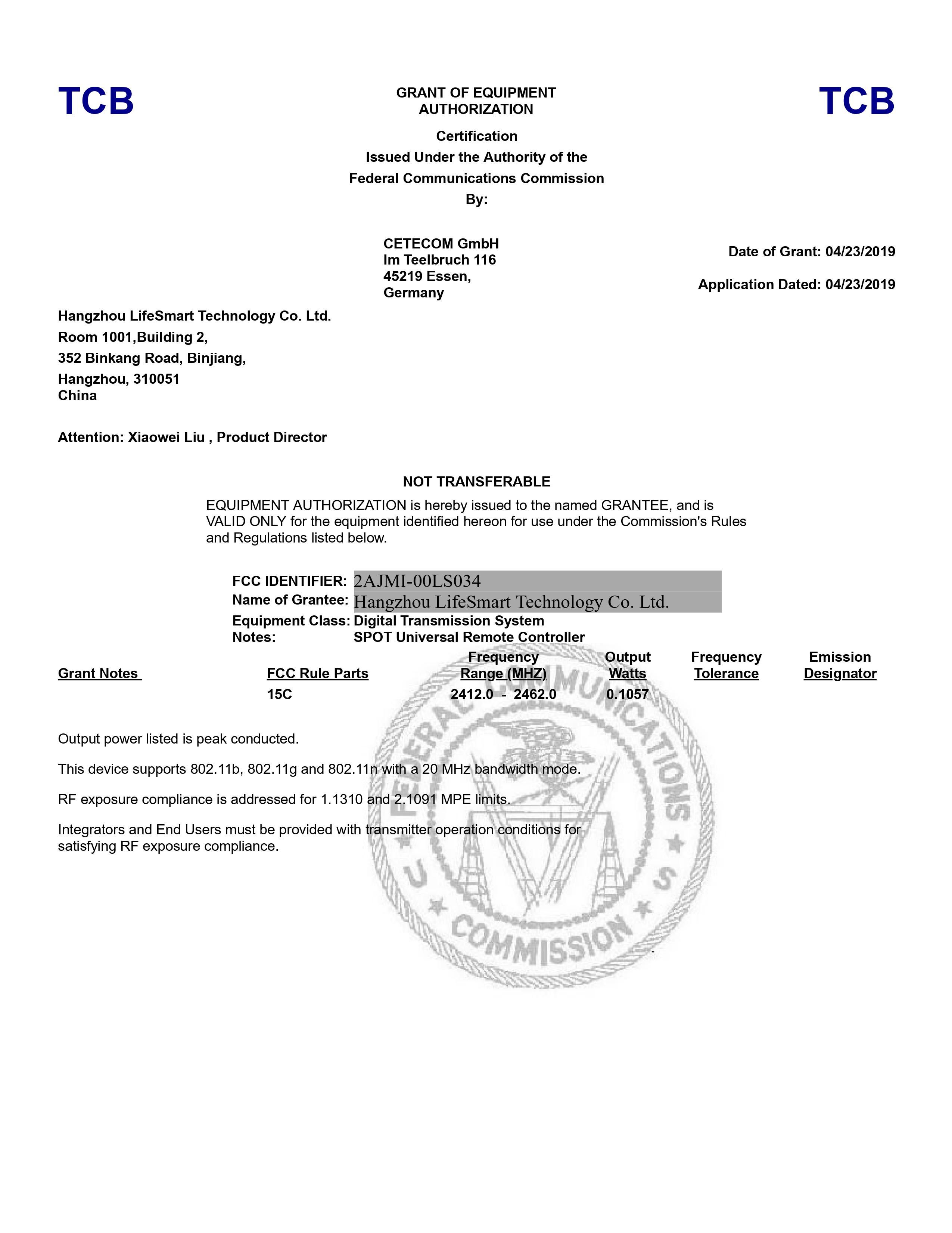 FCC,2AJMI-00LS034,DTS, Grant